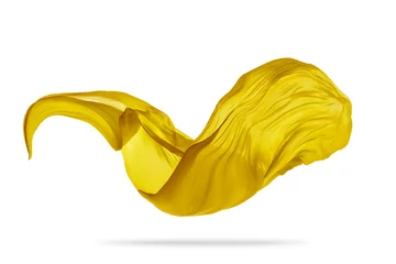 Crédence de cuisine en verre imprimé Poussière Piece of flying golden cloth on white background