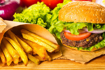 hamburger and french fries