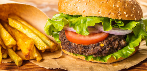 hamburger and french fries