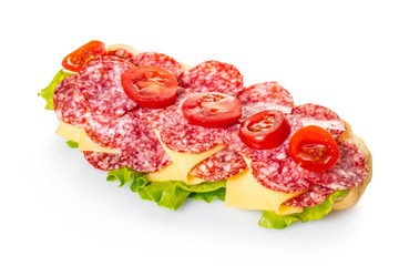 sandwich with salami, cheese and vegetables