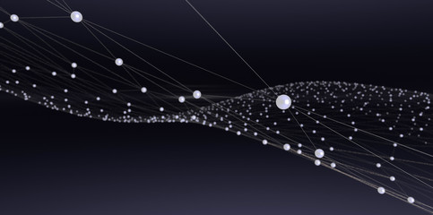 Abstract connected dots on blue background. 3D illustration. lines of technology.