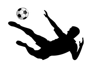 Football player with a ball. Silhouette of soccer player with a ball on a white background