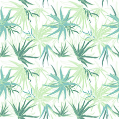 Seamless pattern with aloe vera tropical plant. Vector illustration