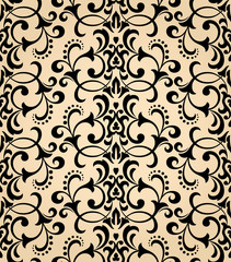 Wallpaper in the style of Baroque. A seamless vector background. White and gold floral ornament. Graphic pattern for fabric, wallpaper, packaging. Ornate Damask flower ornament © ELENA