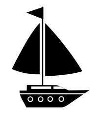 Black silhouette. Beautiful sailing yacht, the boat. Cruise concept. Summer travel concept. Yachting sport. Flat vector illustration isolated on white background