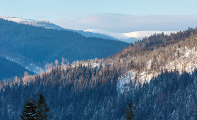 Sunrise winter Carpathian mountains, Ukraine