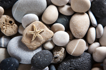 Fototapeta na wymiar Background of sea stones and starfish