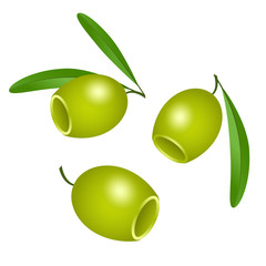Icon of green olives without pits isolated on white background.