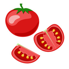 Vector icon of a red tomato isolated on white background. Flat design.