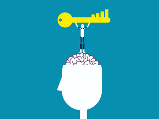 Robot holding big key. Vector illustration business concept, Key, contemplation.