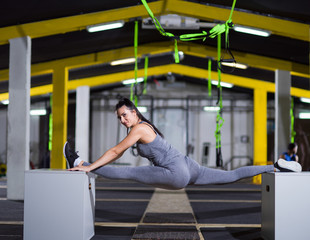 woman working out gymnastic exercise on fit boxes