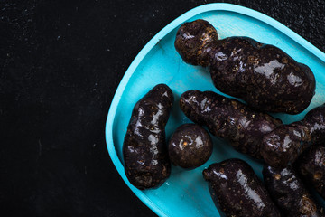 Sweet purple potatoes, top view