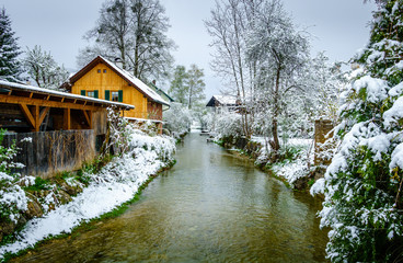 Fototapeta na wymiar Alpine Village under the snow 