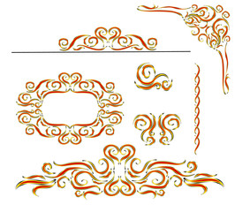 Set of Linear drawing .Vintage Calligraphic Design Elements Curls Of Ornaments And Layout Of Pages. Vector