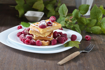 Waffles with raspberry