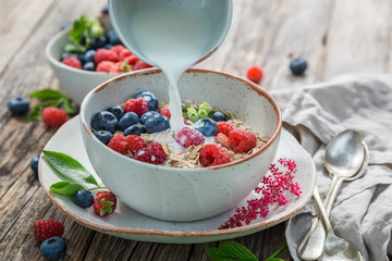 Closeup of healthy granola with fresh berries