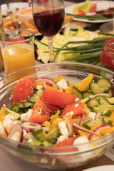 Greek style salad on a barbecue table