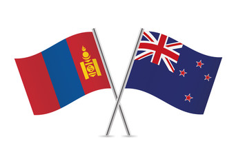 Mongolia and New Zealand flags. Vector illustration.