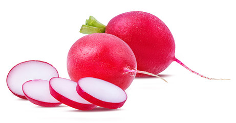 Fresh red sliced radish isolated on white background with clipping path