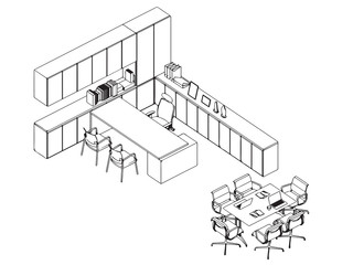 interior outline isometric office