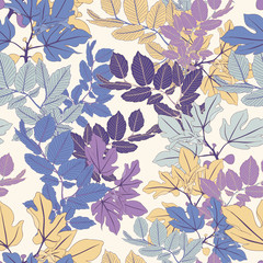 Blue Leaves Seamless Vector Pattern