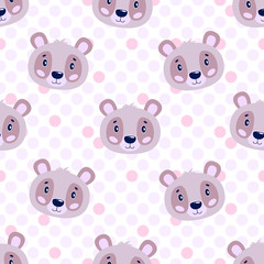 Seamless vector baby pattern with animals panda face.
