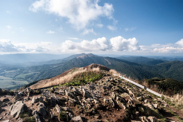 Fototapeta premium autumn Bieszczady mountains from Kruhly Wierch hill on Polonina Carynska in Poland