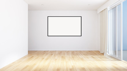Modern bright interiors apartment with mockup poster frame 3D rendering