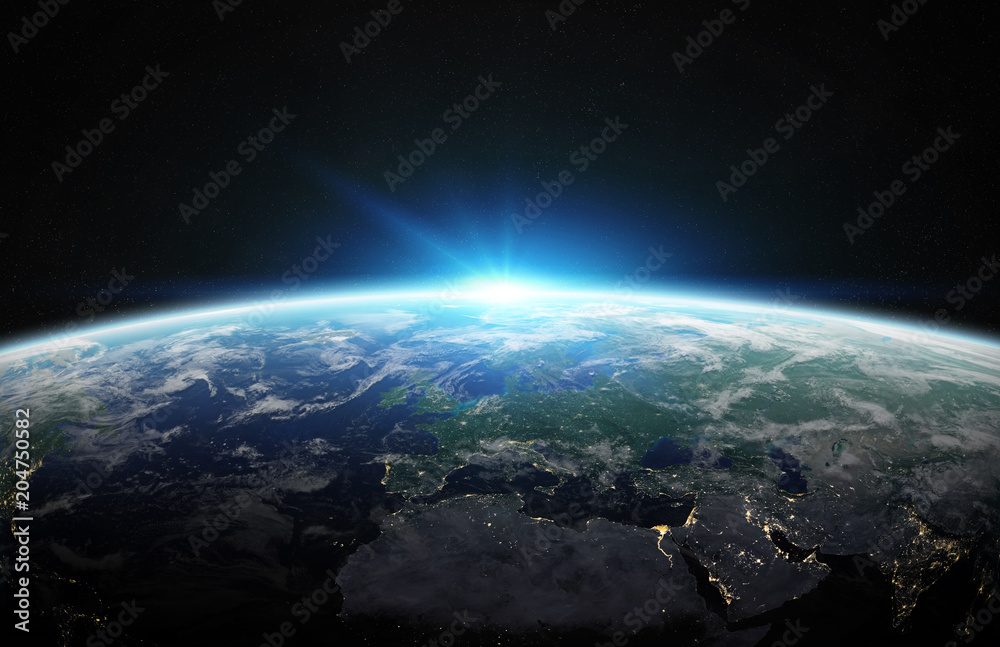 Poster View of blue planet Earth in space 3D rendering elements of this image furnished by NASA