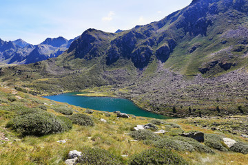 Fototapeta na wymiar Tristaina high mountain lakes in Pyrenees. Andorra.