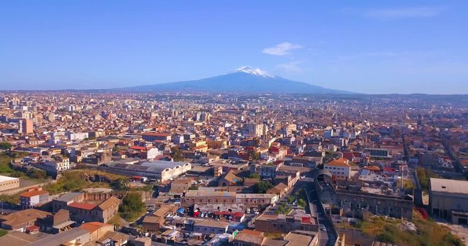 View of Militello in Val di Catania with Mount Etna in the background - Sicily, Southern Italy