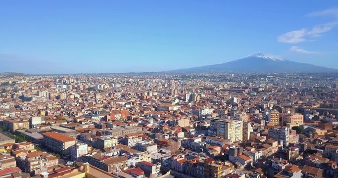 View of Militello in Val di Catania with Mount Etna in the background - Sicily, Southern Italy