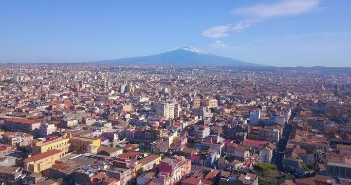 View of Militello in Val di Catania with Mount Etna in the background - Sicily, Southern Italy