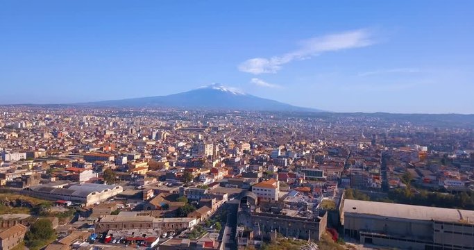 View of Militello in Val di Catania with Mount Etna in the background - Sicily, Southern Italy
