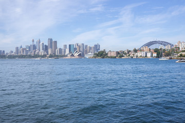 View of Sydney skyline on a blue sky day