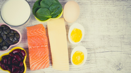 Products containing a lot of vitamin D. Close Up.