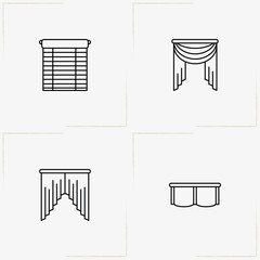Curtains & Blinds line icon set with curtains and blinds