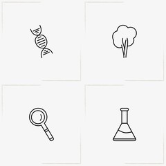Biology line icon set with chromosome, gas vapor and magnifier