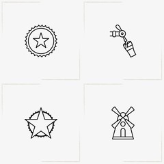 Beer line icon set with mill, star logo  and beer tap