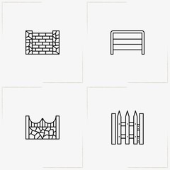 Fences And Wickets line icon set with wicket and fence