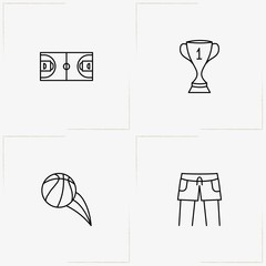 Basketball line icon set with shorts, basketball and trophy