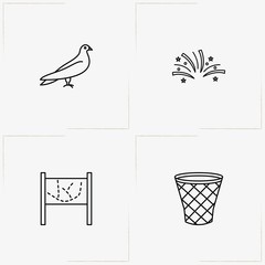 City Park line icon set with garden board , basketball basket and fireworks