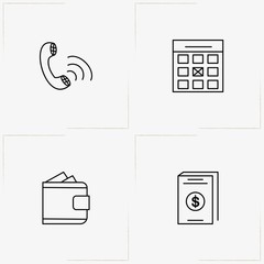 Finance line icon set with wallet, calendar and accounting book