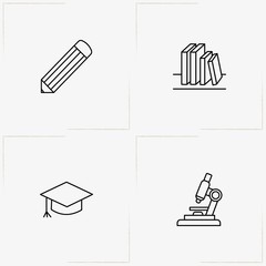 Education line icon set with student hat , microscope and pencil