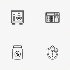 Ecommerce line icon set with safe, calculator and network security