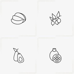 Berries And Fruits line icon set with berry, pear and melon