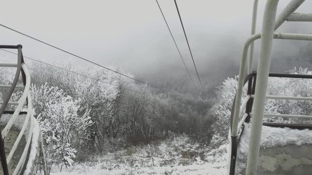 View from the top station of the cable car. View down the hillside.