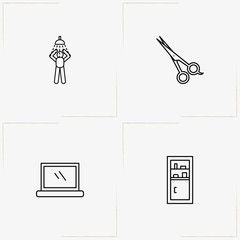 Bathroom line icon set with bathroom mirror, bathroom shelve and taking shower