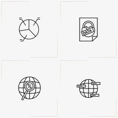 Data Analitic line icon set with percentage graph, percentage worldwide and worldwide data
