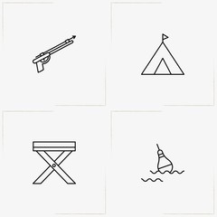 Fototapeta na wymiar Fishing line icon set with float , fishing gun and camping tent